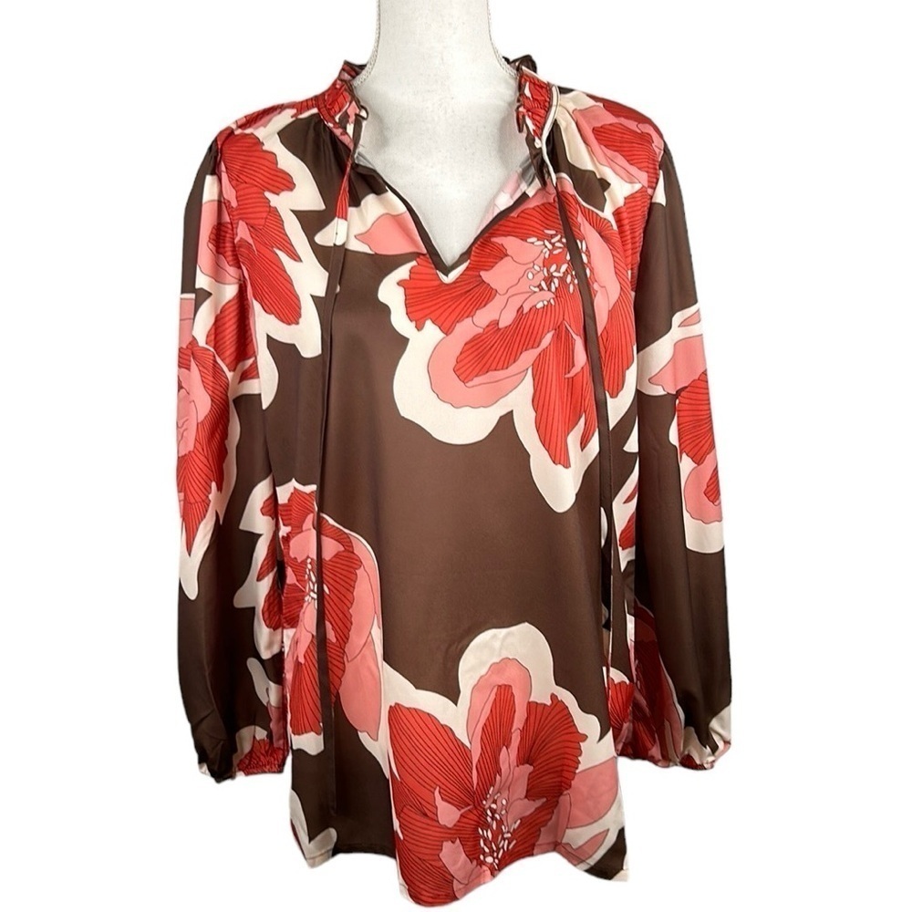 Boho Vacation Summer Flowy V-Neck Oversized Long Sleeve Top Size Medium